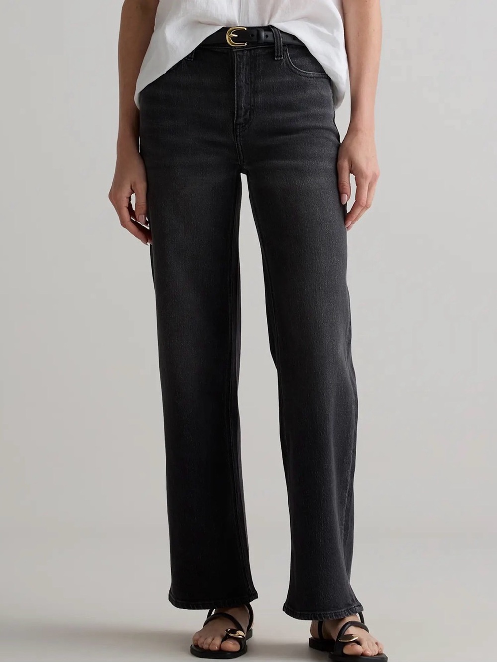 Quince Bella Stretch Relaxed Straight Jeans - Charcoal Black size 27